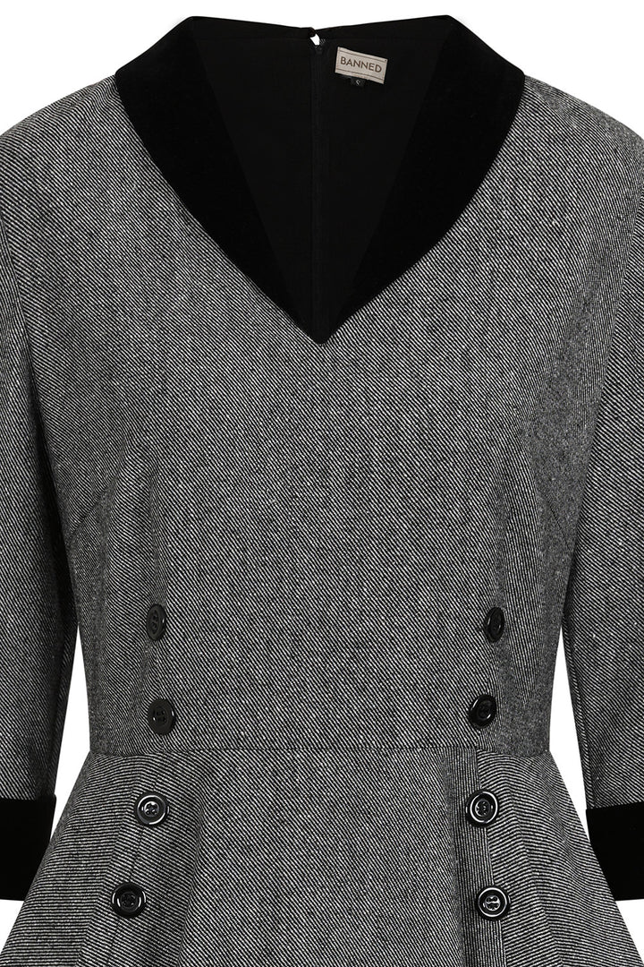 Grey Sylvia herringbone Swing dress