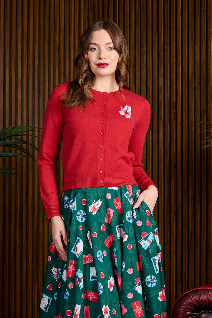 Red Angela cat cardigan
