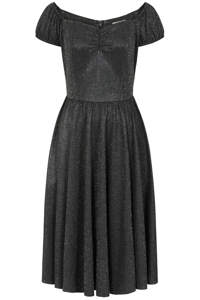 black glitter swing dress Haiem Black Glitter Pattern Women's Short-Sleeve Scoop Neck Swing Dress