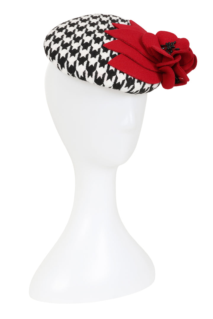 Red/Houndst Houndstooth Rose fascinator