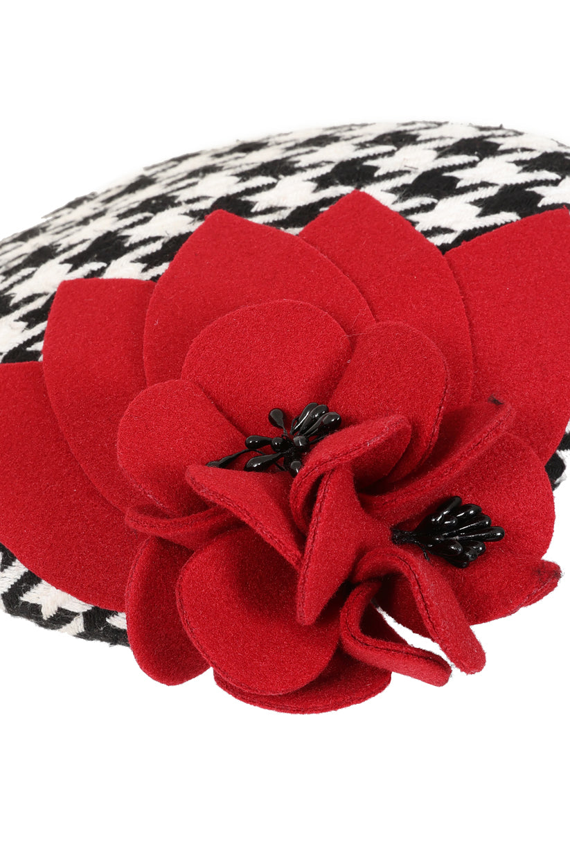 Red/Houndst Houndstooth Rose fascinator