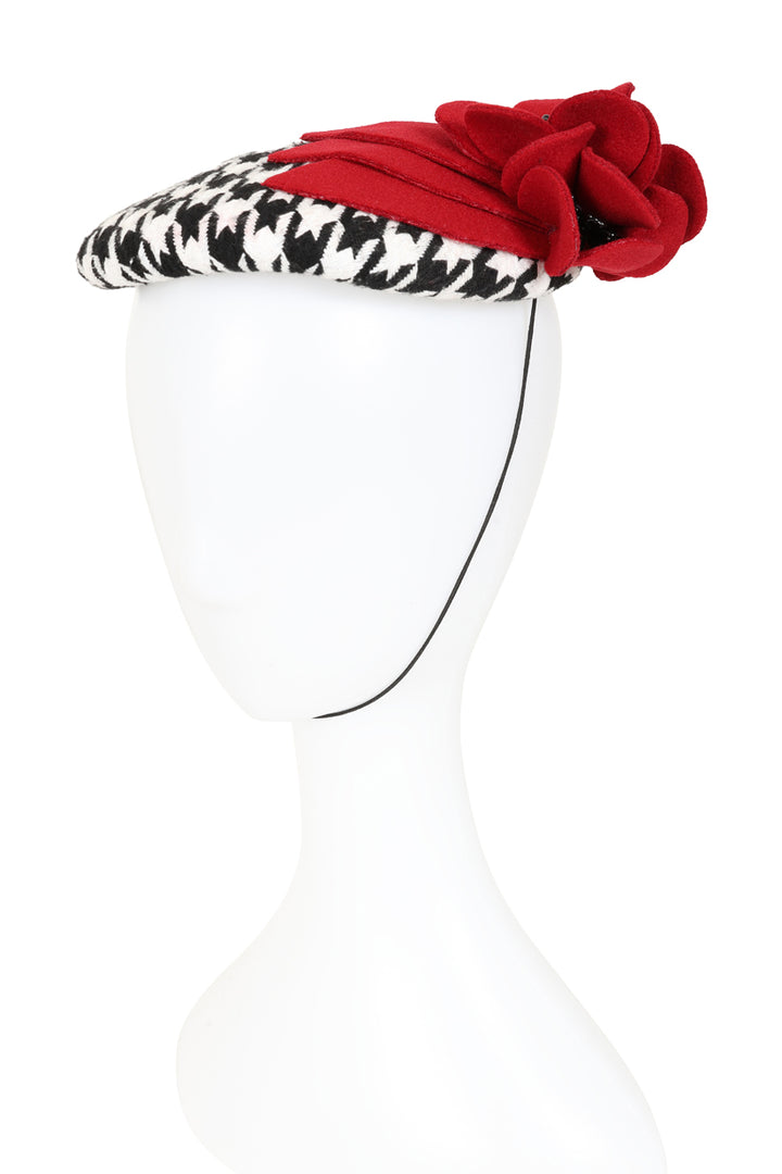 Red/Houndst Houndstooth Rose fascinator