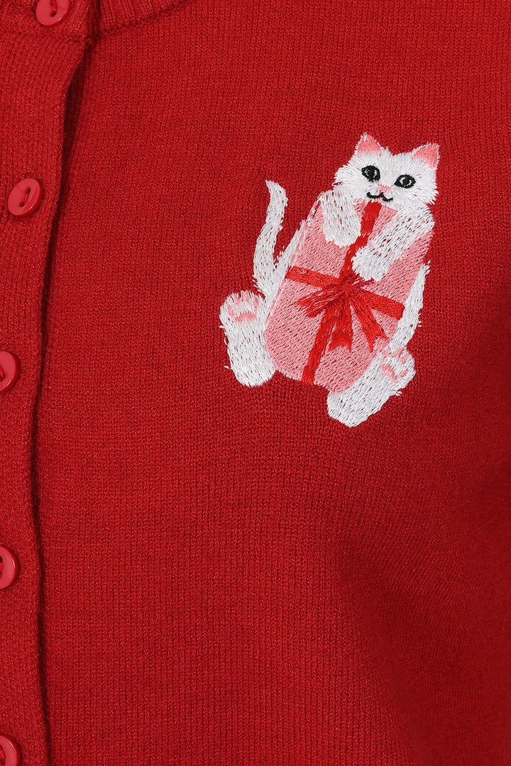 Red Angela cat cardigan