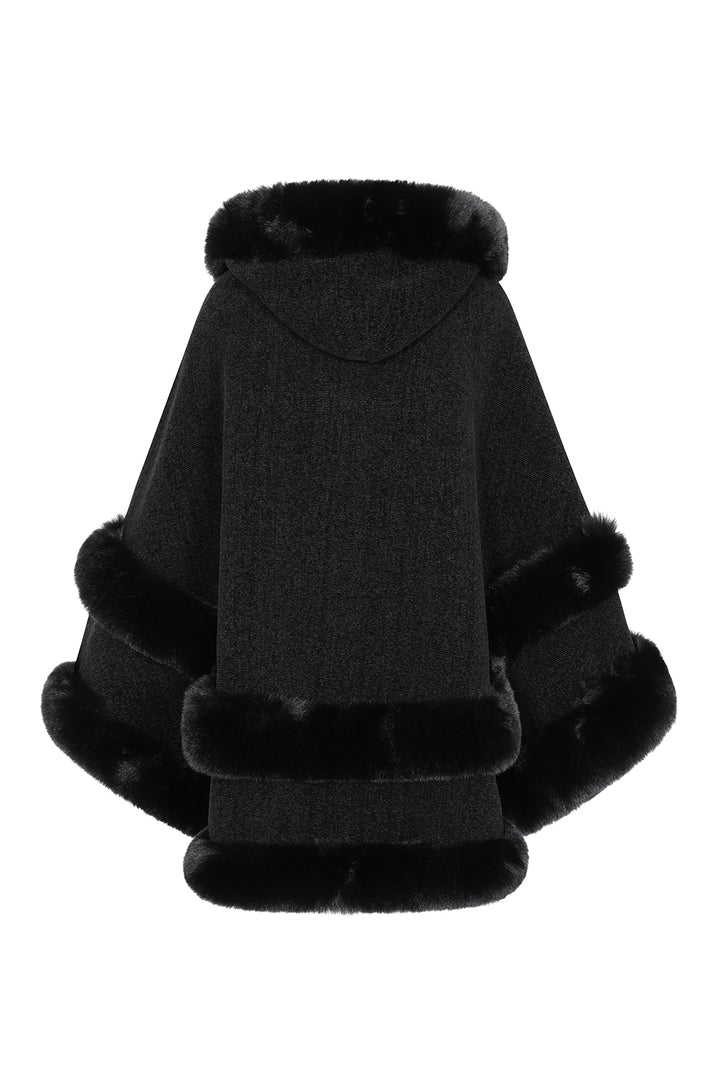 Black ODILE Faux Fur Poncho