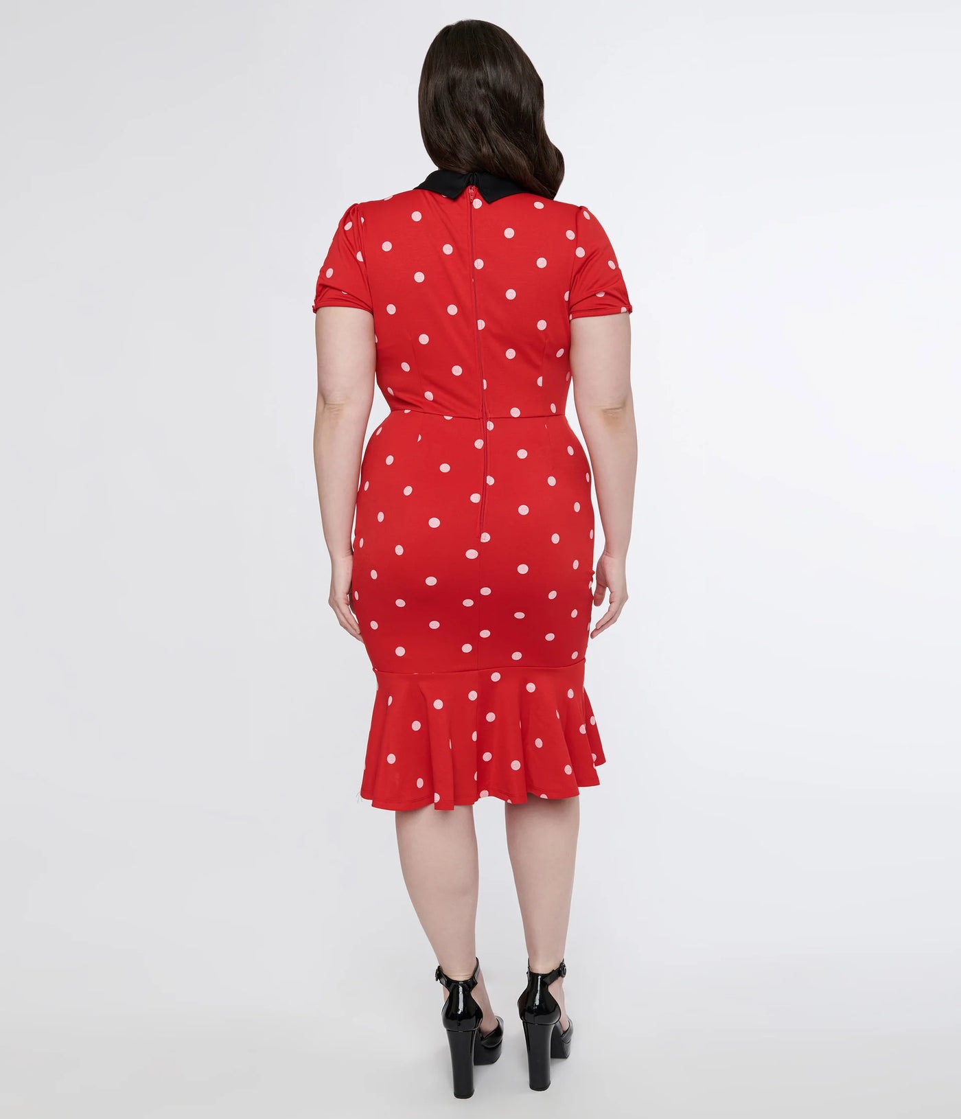 Unique Vintage Plus Size Red & White Polka Dot Neck Tie Wiggle Dress