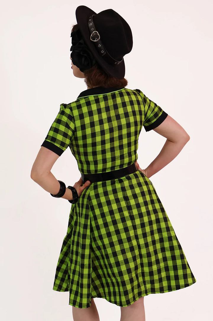Chartreuse Plaid Gothic Western Swing Dress
