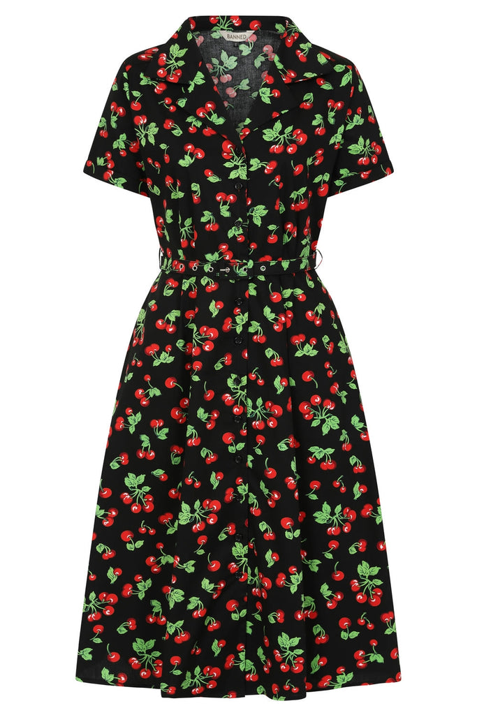 Black DARLA CHERRIES DRESS – Rockin Bettie