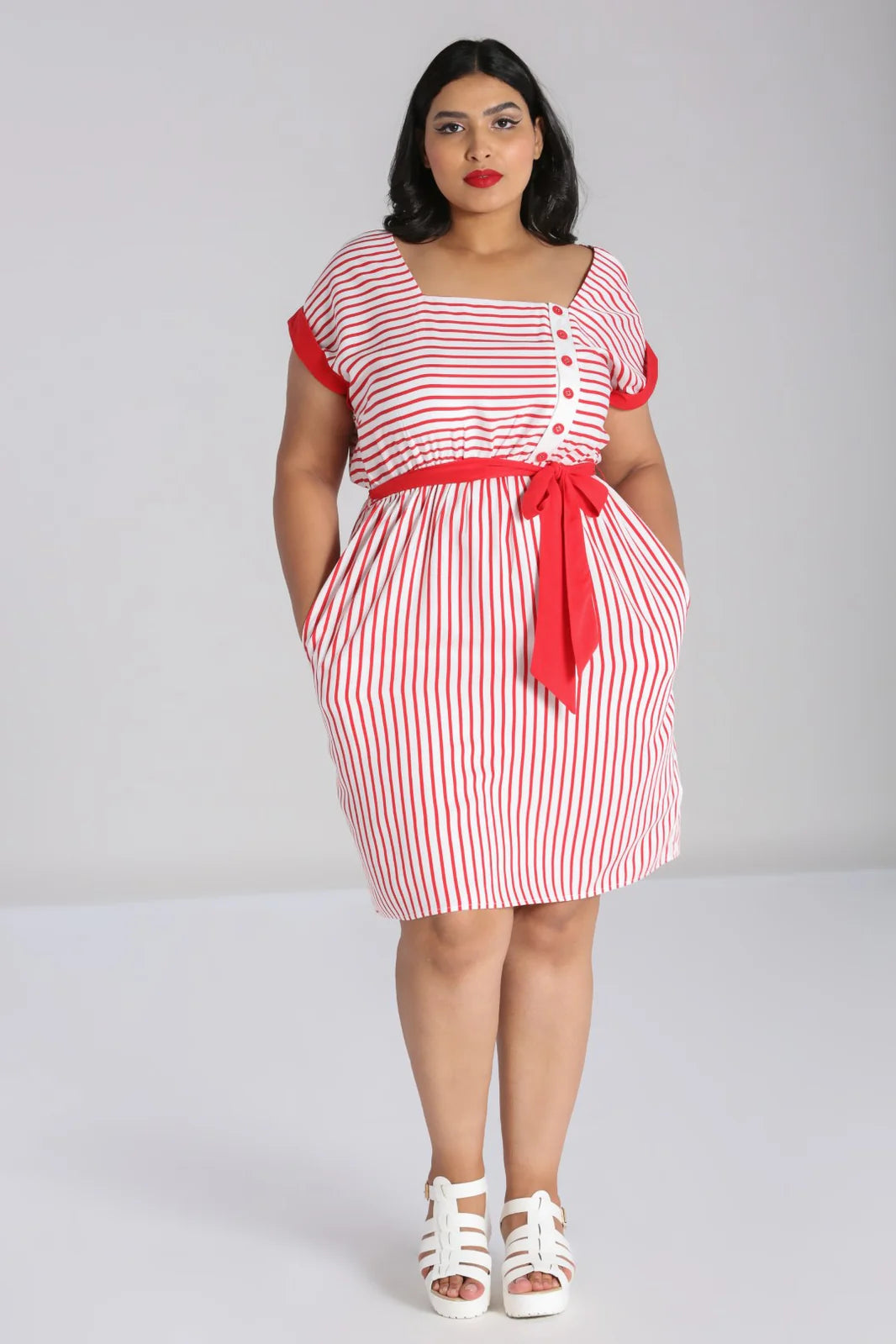 plus size red and white striped dress red and white plus size dress Patty Striped High Low Casual Midi Medium