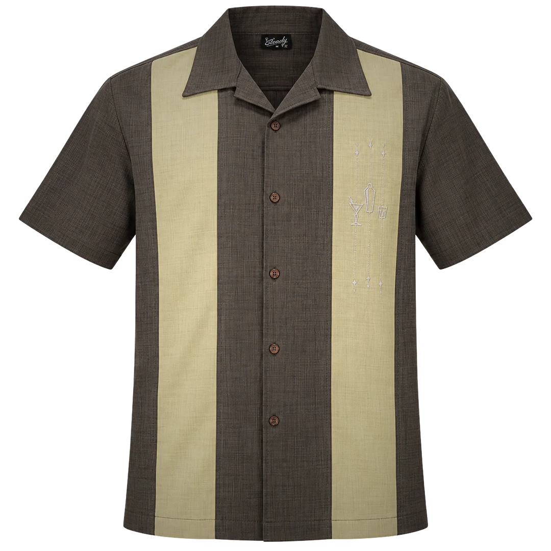The Shake Down Bowling Shirt in Coffee/Moss