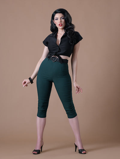 Love Your Curves Belted Capri- Green