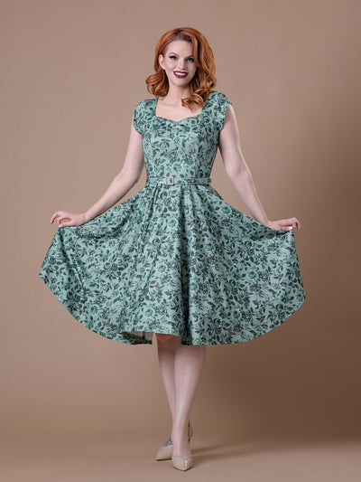 Cosmopolitan Swing Dress- Vintage Green Floral
