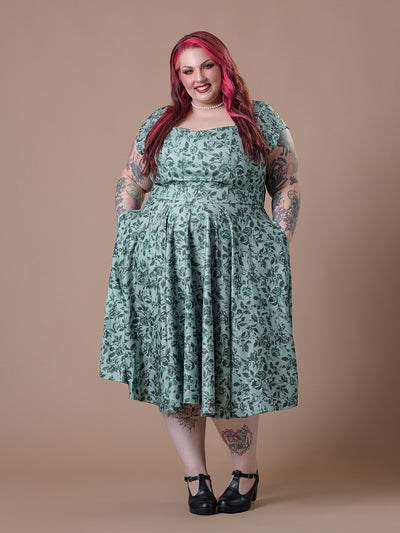 Cosmopolitan Swing Dress- Vintage Green Floral