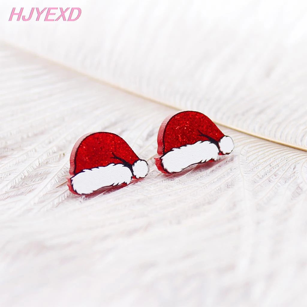 Glitter Christmas Santa Hats Stud Earrings