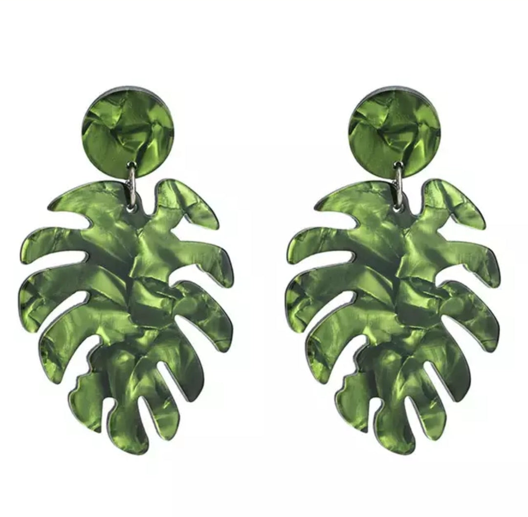 Acrylic Palm Leaf Drop Earrings