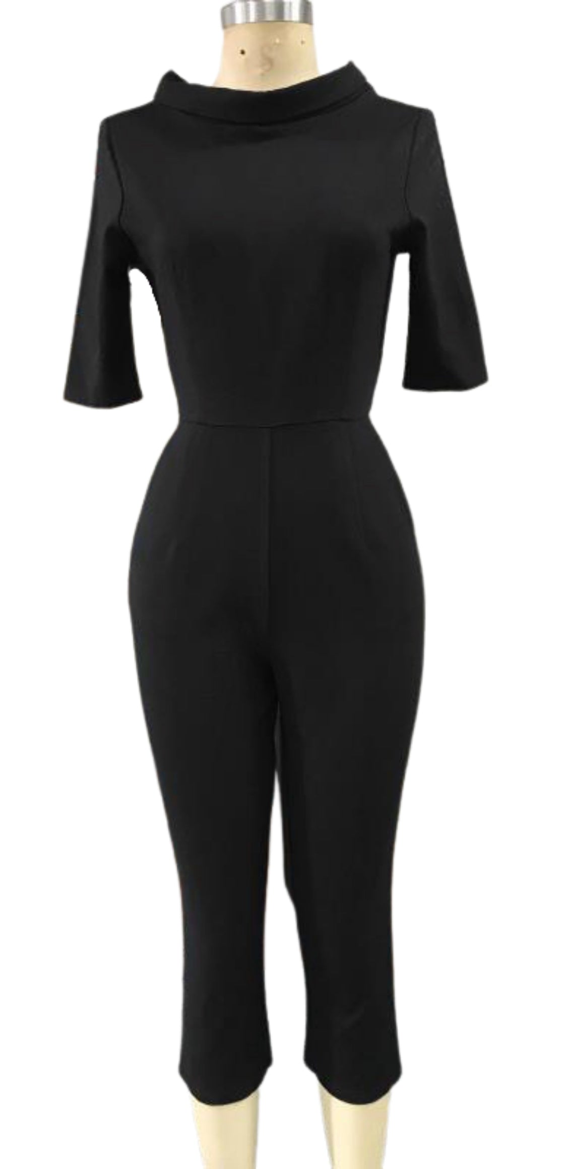 Charade Stand Collar Jumpsuit-Black